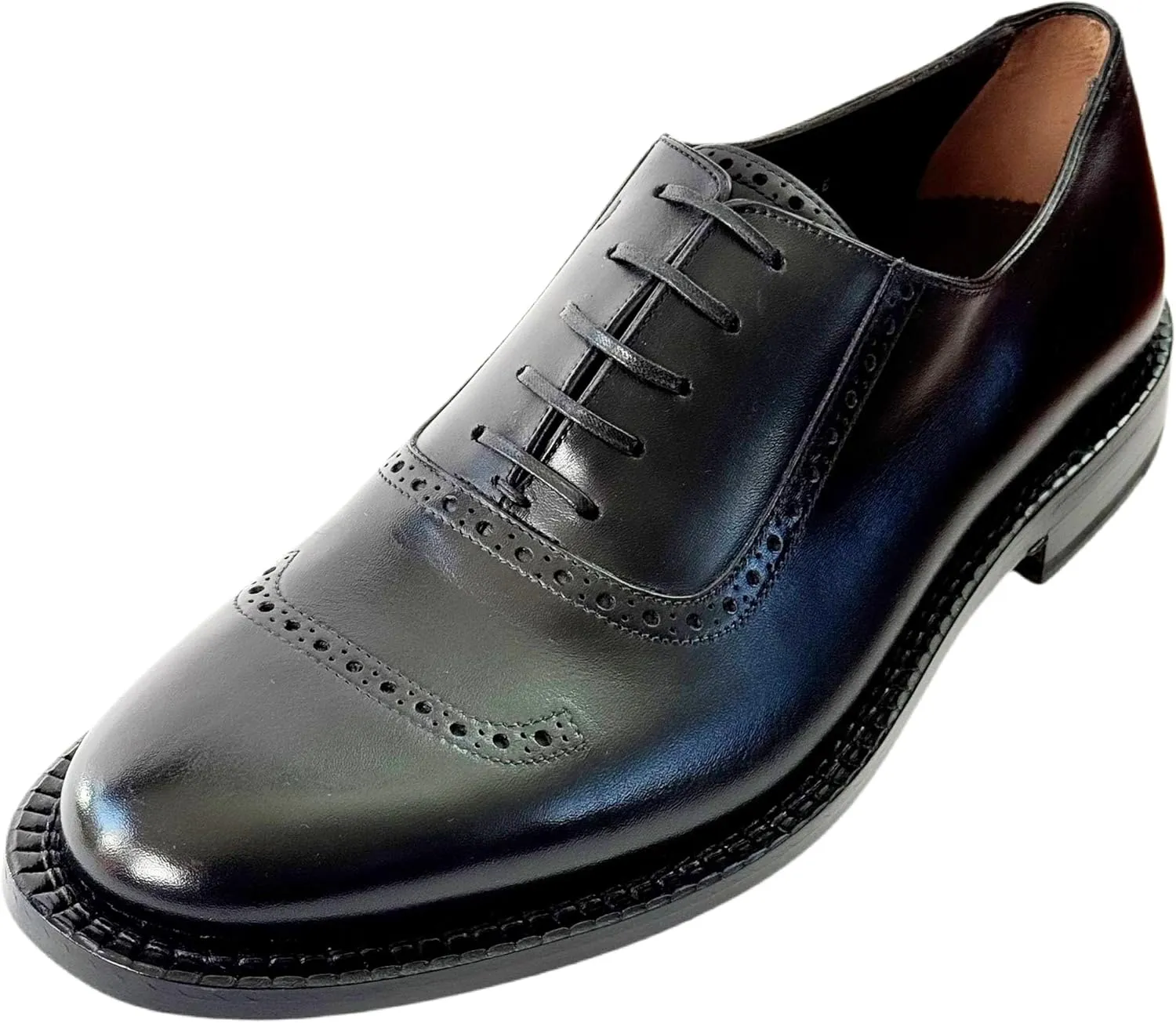 Genuine Rodolfo Tramezza Black Leather Round Toe Welted Lace-up Oxford Men's Dress Shoes (Salvatore
