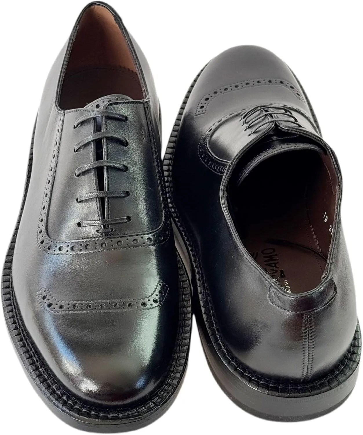 Genuine Rodolfo Tramezza Black Leather Round Toe Welted Lace-up Oxford Men's Dress Shoes (Salvatore