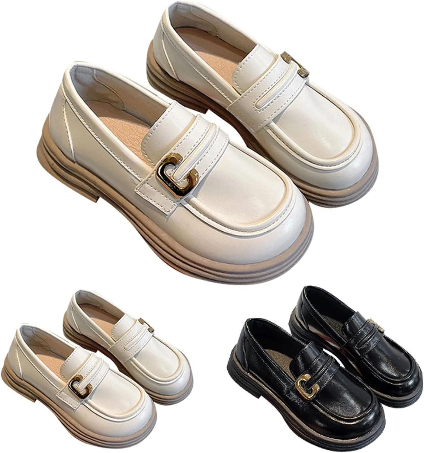 Girls Loafers Chunky Platform Classic Dress Shoes Big Little Kid PU Leather Rubber Sole Oxfor?? School Uniform Shoes