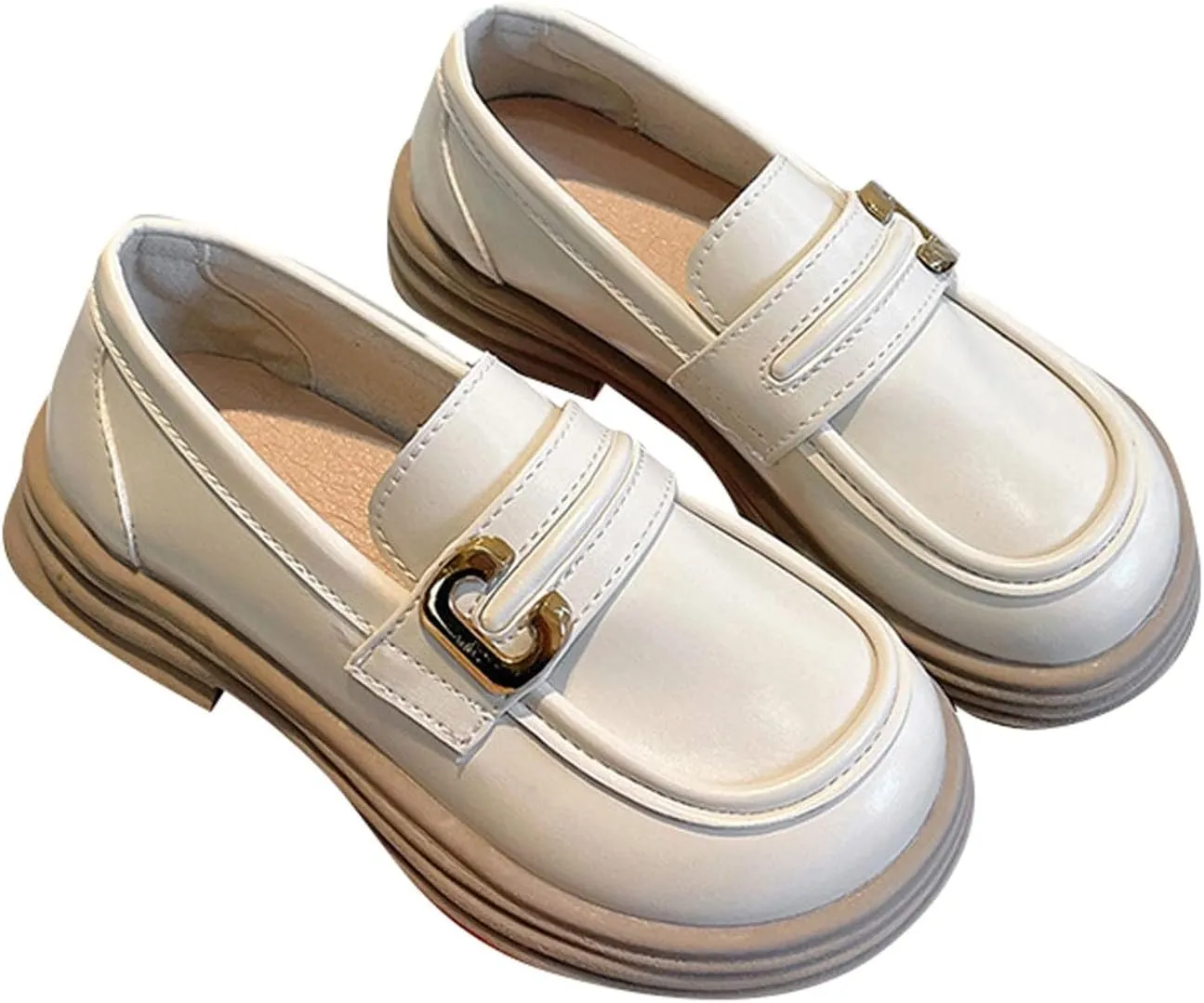 Girls Loafers Chunky Platform Classic Dress Shoes Big Little Kid PU Leather Rubber Sole Oxfor?? School Uniform Shoes