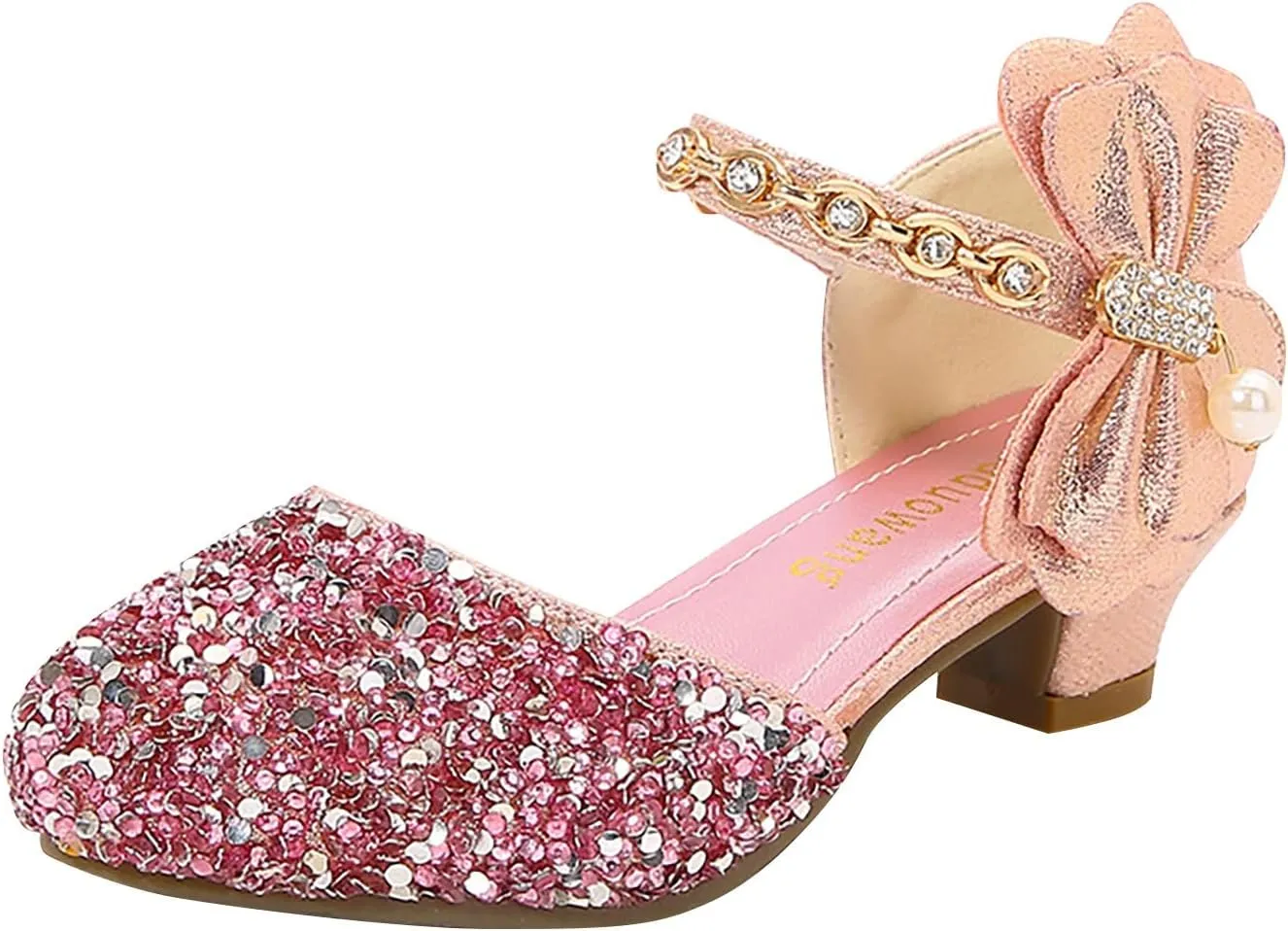 Girls Rhinestones Shining Bows Low Heel Shoes Princess Dress Flower Wedding Party Pump Shoes for Toddler Girls