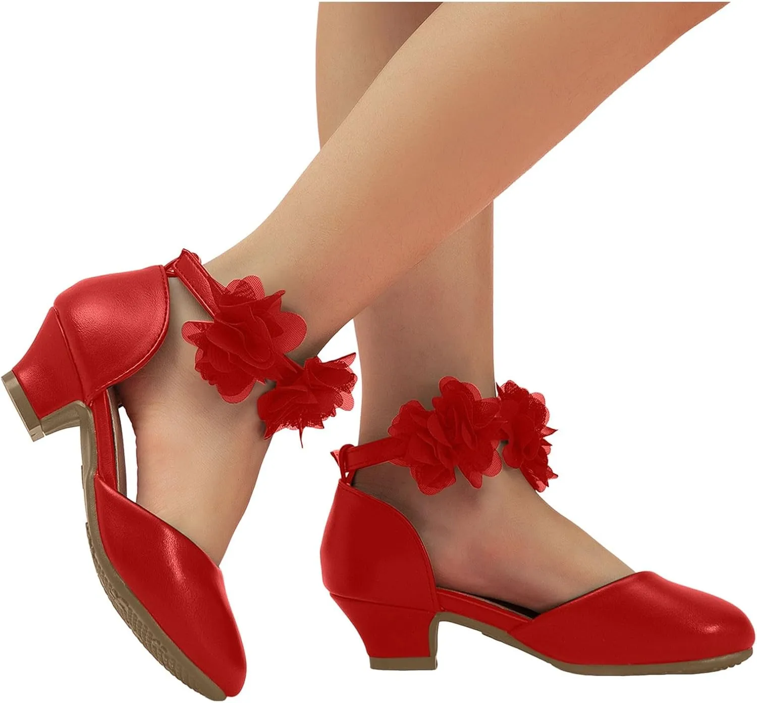 Girls Sandals Open Toe Girls Silk Flower Princess Shoes Little Girl Closed Toe Hollow High Heels Children Dance Performance Dress Shoes