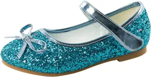 Girls Wedding Party Low Heel Flats Rhinestones Bow Ballet Glitter Mary Jane Shoes Shining Ankle Strap Flower Shoes