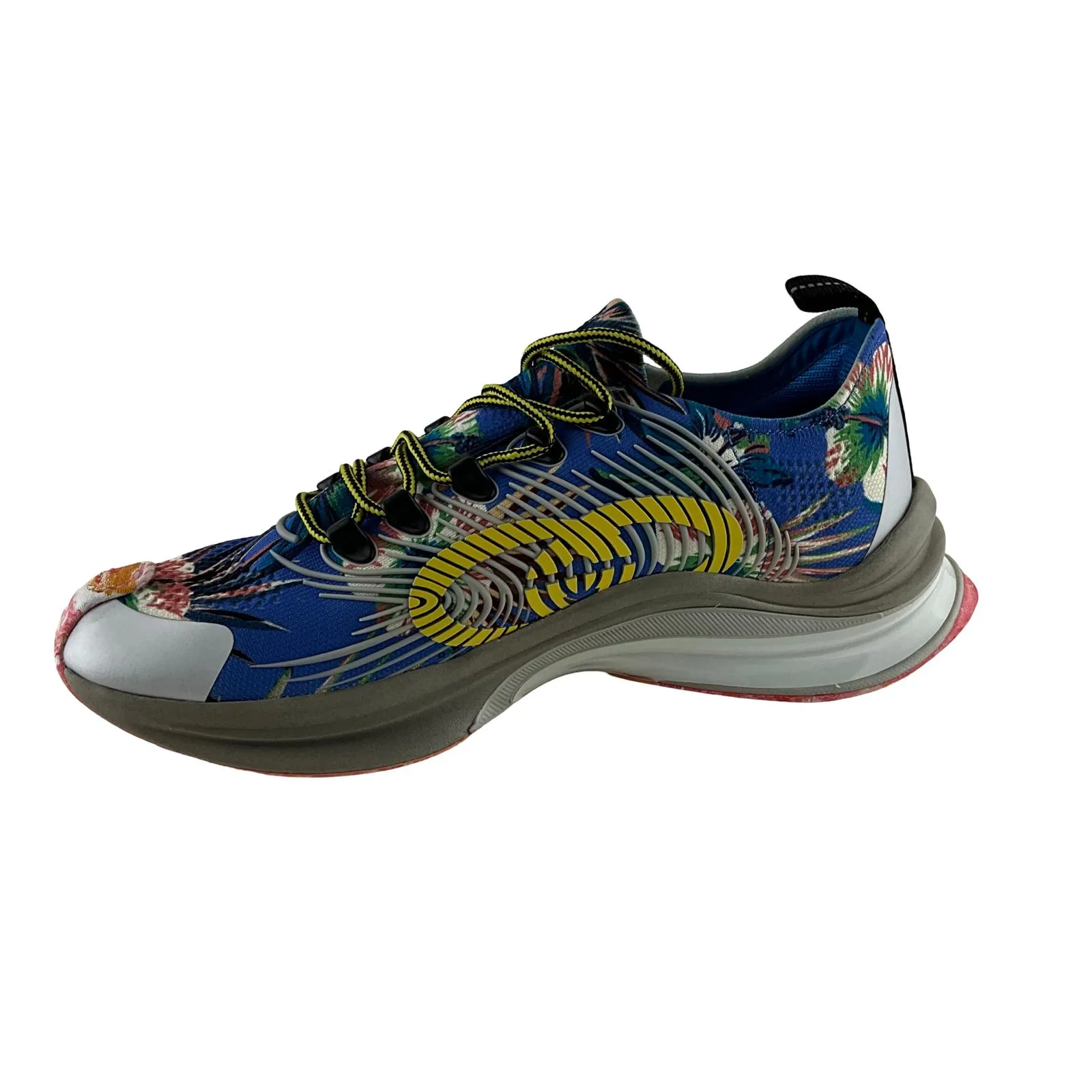 Gucci Men's Run Floral Sneakers Interlocking G Orange Monogram Blue Multi Sz 8