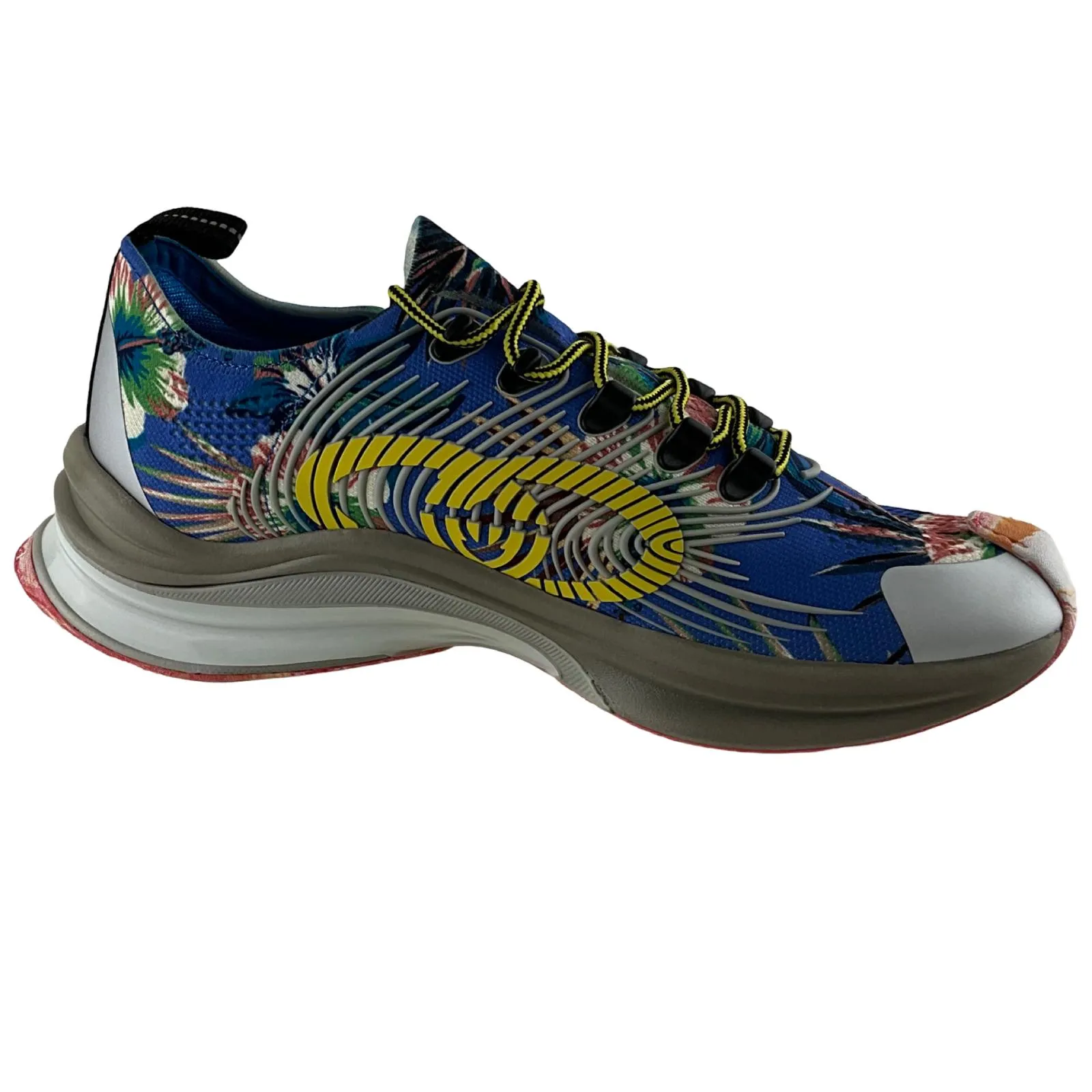 Gucci Men's Run Floral Sneakers Interlocking G Orange Monogram Blue Multi Sz 8
