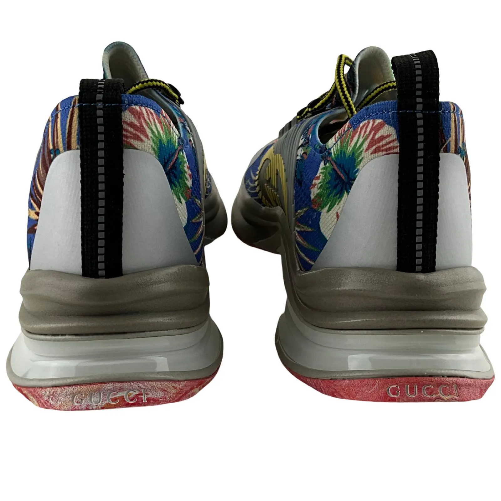 Gucci Men's Run Floral Sneakers Interlocking G Orange Monogram Blue Multi Sz 8