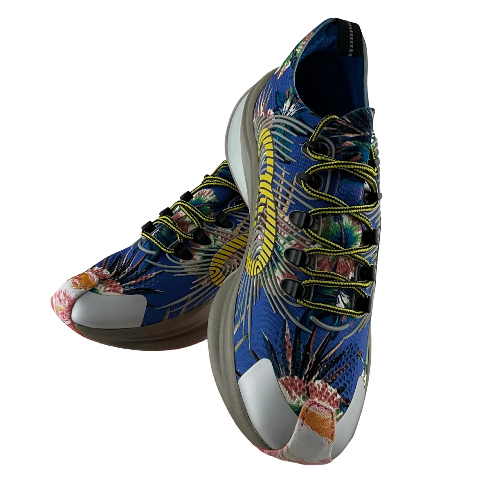 Gucci Men's Run Floral Sneakers Interlocking G Orange Monogram Blue Multi Sz 8