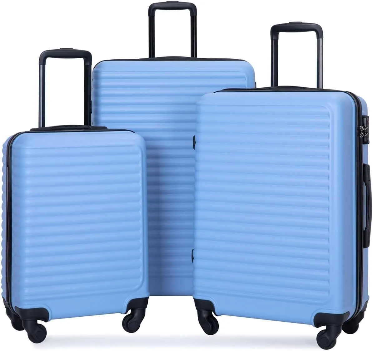 Hardshell Luggage Sets 3 Piece,Rolling Suitcases with Wheels,Travel Suitcase&Hard Shell Suitcases with Adjustable Pull Rod,Two Hooks,TSA Lock,Lightweight,Carry-On ABS (20/24/28) (Light Blue)