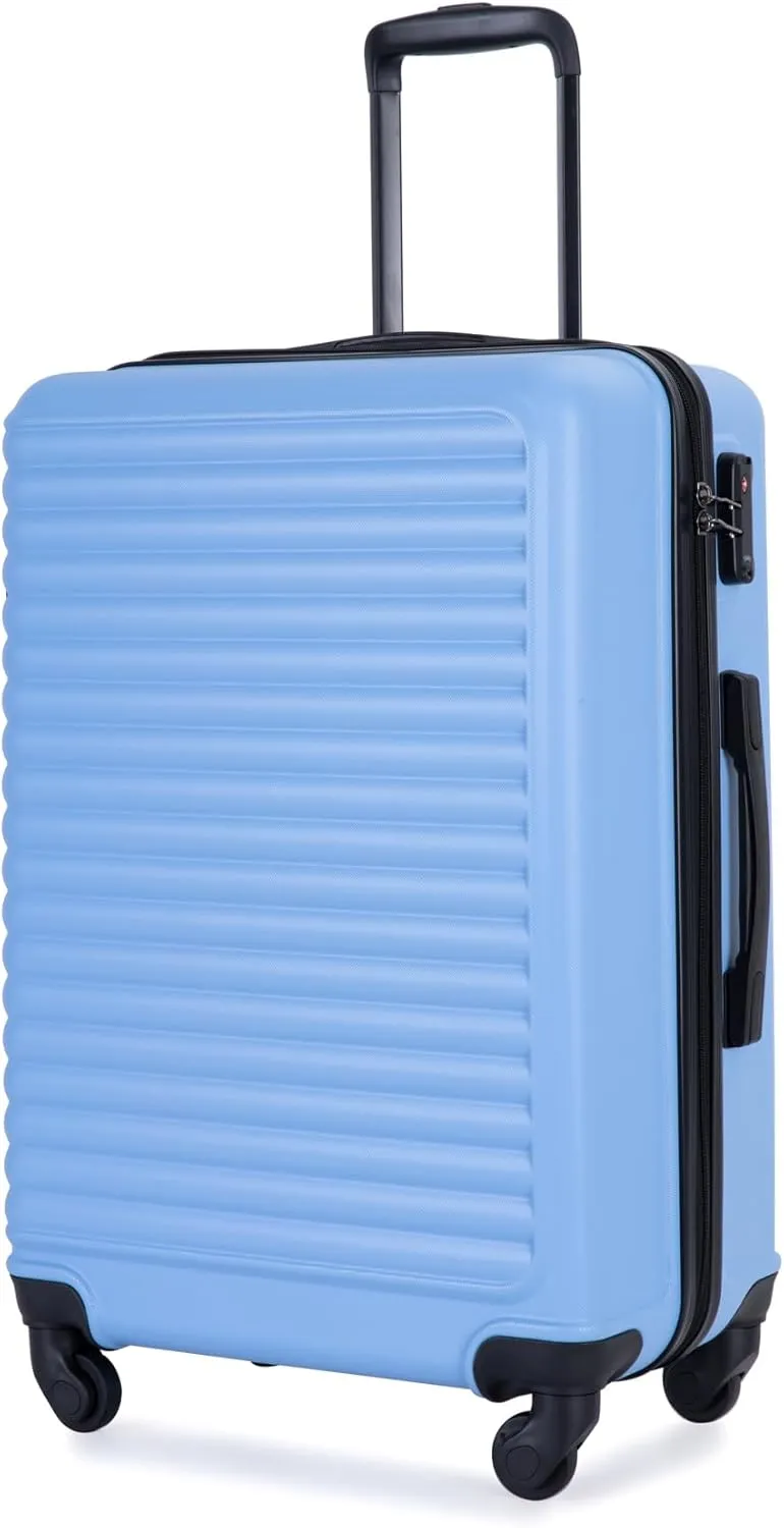 Hardshell Luggage Sets 3 Piece,Rolling Suitcases with Wheels,Travel Suitcase&Hard Shell Suitcases with Adjustable Pull Rod,Two Hooks,TSA Lock,Lightweight,Carry-On ABS (20/24/28) (Light Blue)