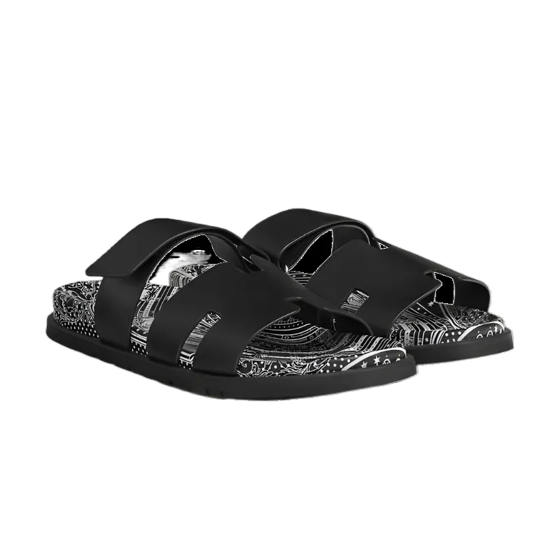 Hermes Chypre Sandals "Black Astrologie Bandana"