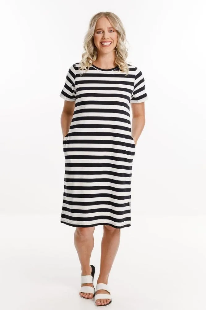 Homelee Taylor Tee Dress Black White Stripes