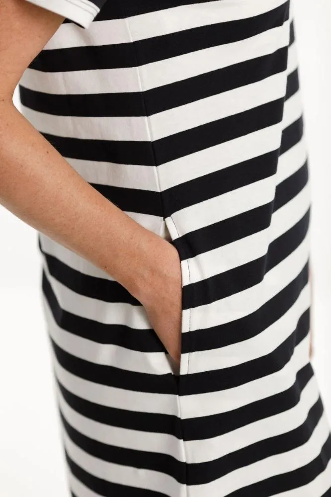 Homelee Taylor Tee Dress Black White Stripes