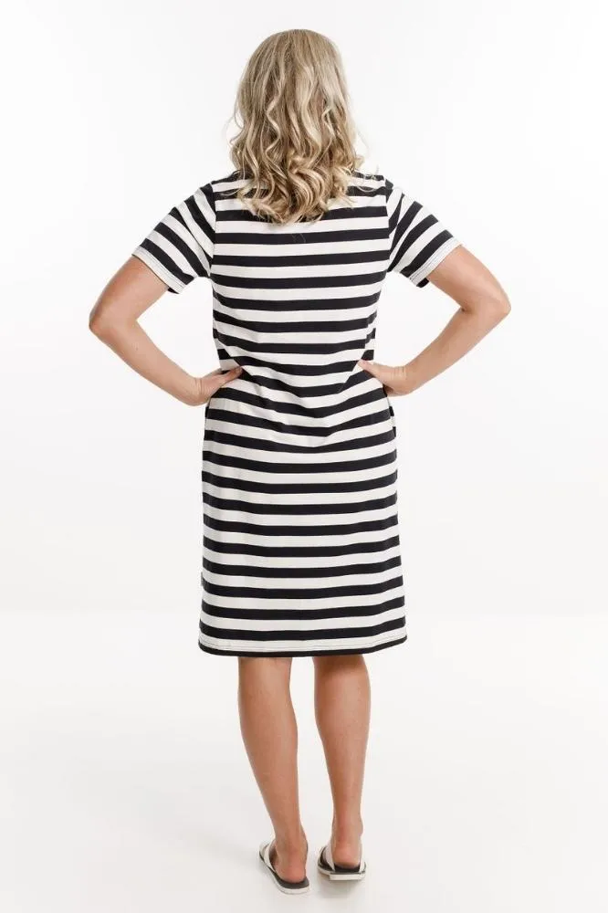 Homelee Taylor Tee Dress Black White Stripes