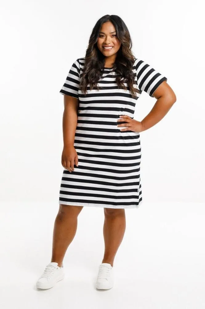 Homelee Taylor Tee Dress Black White Stripes