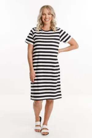Homelee Taylor Tee Dress Black White Stripes