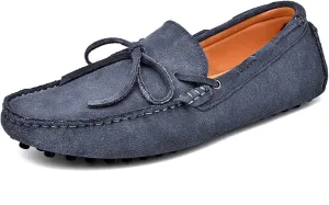 HOOENG Loafer Shoes for Men Deck Shoes 1-Eye Genuine Leather Stitching Details Suede Vamp Flat Heel Flexible Lightweight Resistant Casual Slip on (Color : Gray, Size : 12.5)