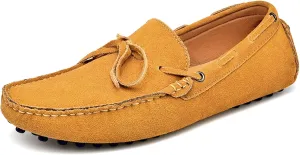 HOOENG Loafer Shoes for Men Deck Shoes 1-Eye Genuine Leather Stitching Details Suede Vamp Flat Heel Flexible Lightweight Resistant Casual Slip on (Color : Khaki, Size : 12)