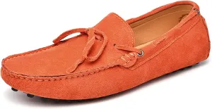 HOOENG Loafer Shoes for Men Deck Shoes 1-Eye Genuine Leather Stitching Details Suede Vamp Flat Heel Flexible Lightweight Resistant Casual Slip on (Color : Orange, Size : 12)
