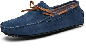 HOOENG Loafer Shoes for Men Deck Shoes Design Suede Vamp Stitching Details Faux Fur Lined Option Flat Heel Comfortable Flexible Resistant Walking Slip on (Color : Dark Blue Lined, Size : 8.5)