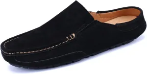 HOOENG Loafer Shoes for Men Genuine Leather Suede Vamp Stitching Details Round Toe Mule Loafer Flat Heel Lightweight Flexible Resistant Anti-Slip Walking (Color : Black, Size : 11.5)