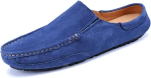 HOOENG Loafer Shoes for Men Genuine Leather Suede Vamp Stitching Details Round Toe Mule Loafer Flat Heel Lightweight Flexible Resistant Anti-Slip Walking (Color : Blue, Size : 11)