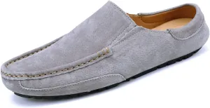 HOOENG Loafer Shoes for Men Genuine Leather Suede Vamp Stitching Details Round Toe Mule Loafer Flat Heel Lightweight Flexible Resistant Anti-Slip Walking (Color : Gray, Size : 9)
