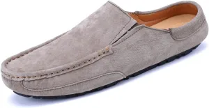 HOOENG Loafer Shoes for Men Genuine Leather Suede Vamp Stitching Details Round Toe Mule Loafer Flat Heel Lightweight Flexible Resistant Anti-Slip Walking (Color : Khaki, Size : 10.5)