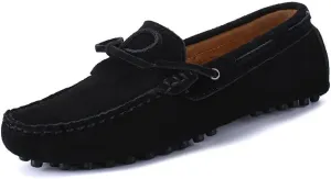 HOOENG Shoes Smoking Loafer for Men Boat Shoes Genuine Leather Stitching Details Round Toe Suede Vamp Lightweight Flat Heel Flexible Anti-Slip Casual (Color : Black, Size : 12.5)