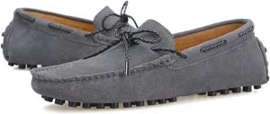 HOOENG Smoking Loafer for Men Deck Shoes Design Genuine Leather Suede Vamp Round Toe Stitching Details 1-Eye Resistant Flexible Comfortable Flat Heel Casual (Color : Grey, Size : 7)
