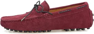 HOOENG Smoking Loafer for Men Deck Shoes Design Genuine Leather Suede Vamp Round Toe Stitching Details 1-Eye Resistant Flexible Comfortable Flat Heel Casual (Color : Wine Red, Size : 8)