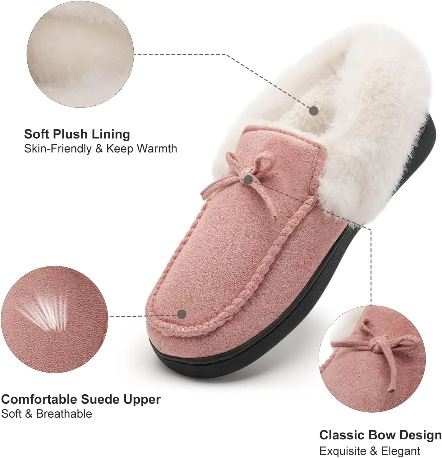 IceUnicorn Womens Moccasin Slippers Breathable Micro Suede Soft Memory Foam House Slippers Indoor Outdoor Warm Faux Fur Lining House Shoes