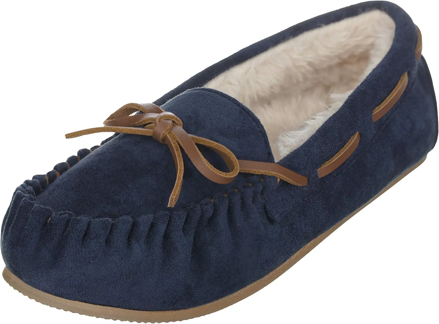 ILLUDE Women??s Moccasin Slipper Vegan Suede Faux Fur Lined Indoor Outdoor Moccasins Slip On Loafers Moccasins Shoes