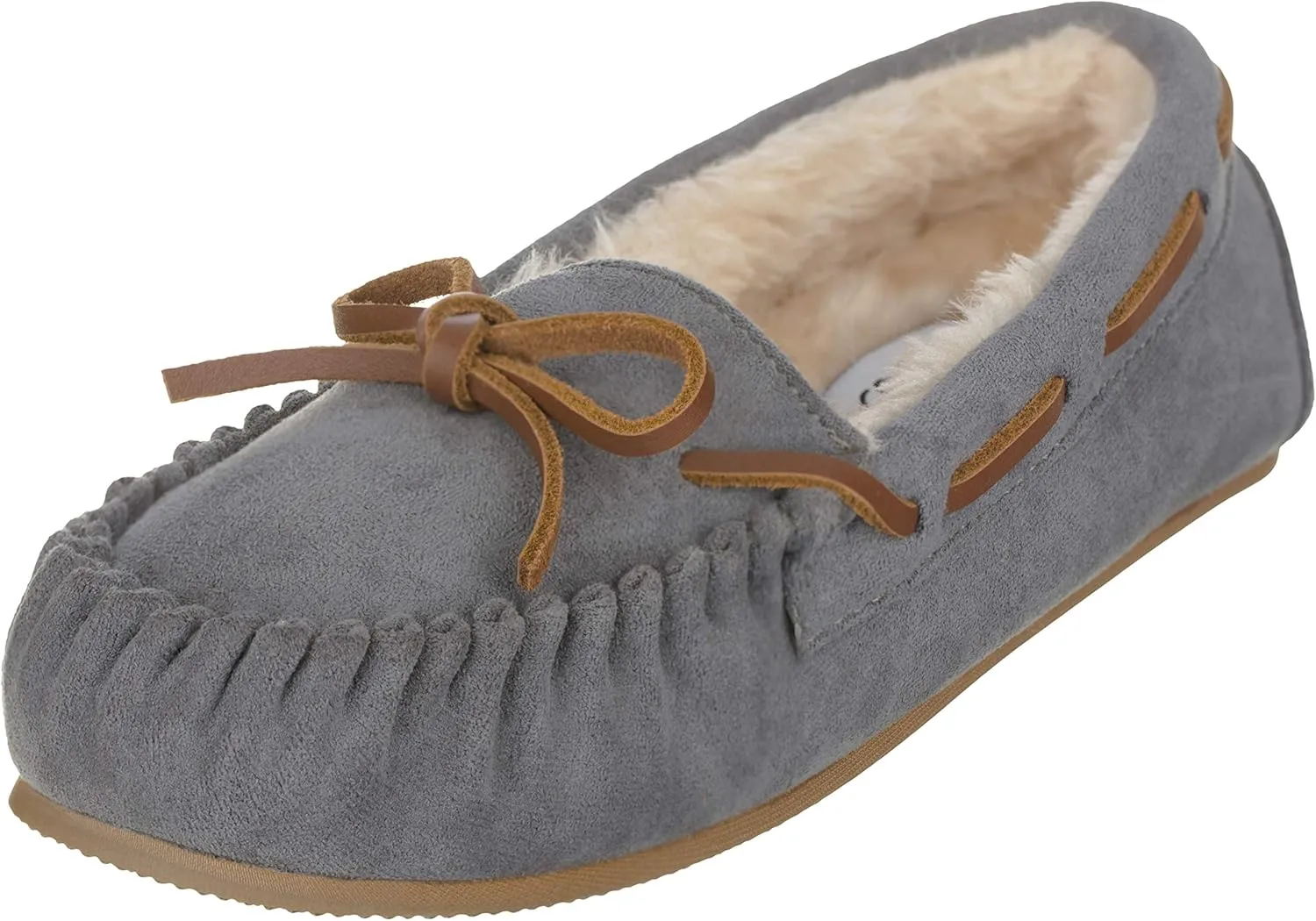 ILLUDE Women??s Moccasin Slipper Vegan Suede Faux Fur Lined Indoor Outdoor Moccasins Slip On Loafers Moccasins Shoes
