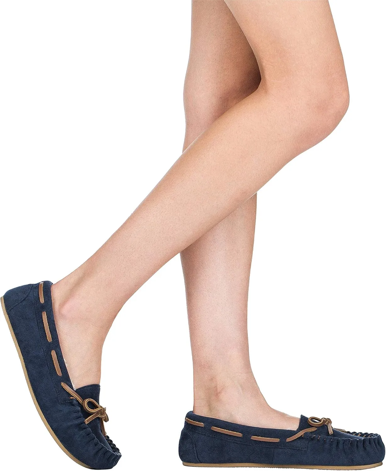 ILLUDE Women??s Moccasin Slipper Vegan Suede Faux Fur Lined Indoor Outdoor Moccasins Slip On Loafers Moccasins Shoes