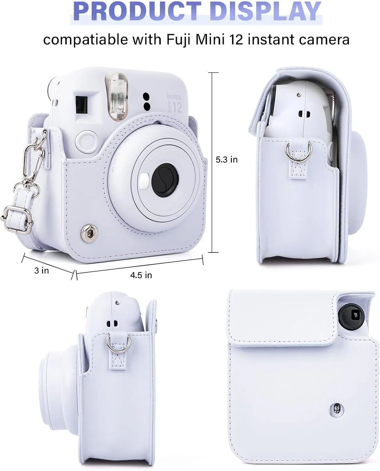 Instant Camera Case Compatible with Fujifilm Instax Mini 12, Adorable Bowknot PU Leather Camera Bag Bundled with a Mini Photo Album - Bowknot White