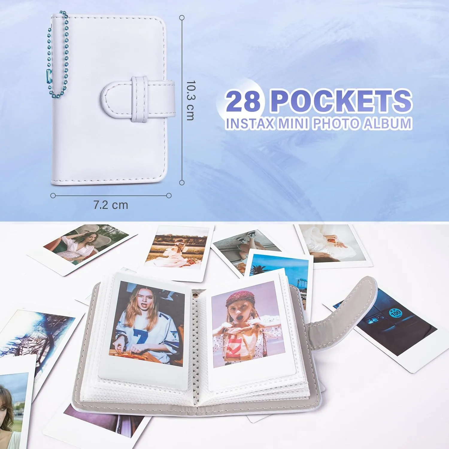 Instant Camera Case Compatible with Fujifilm Instax Mini 12, Adorable Bowknot PU Leather Camera Bag Bundled with a Mini Photo Album - Bowknot White