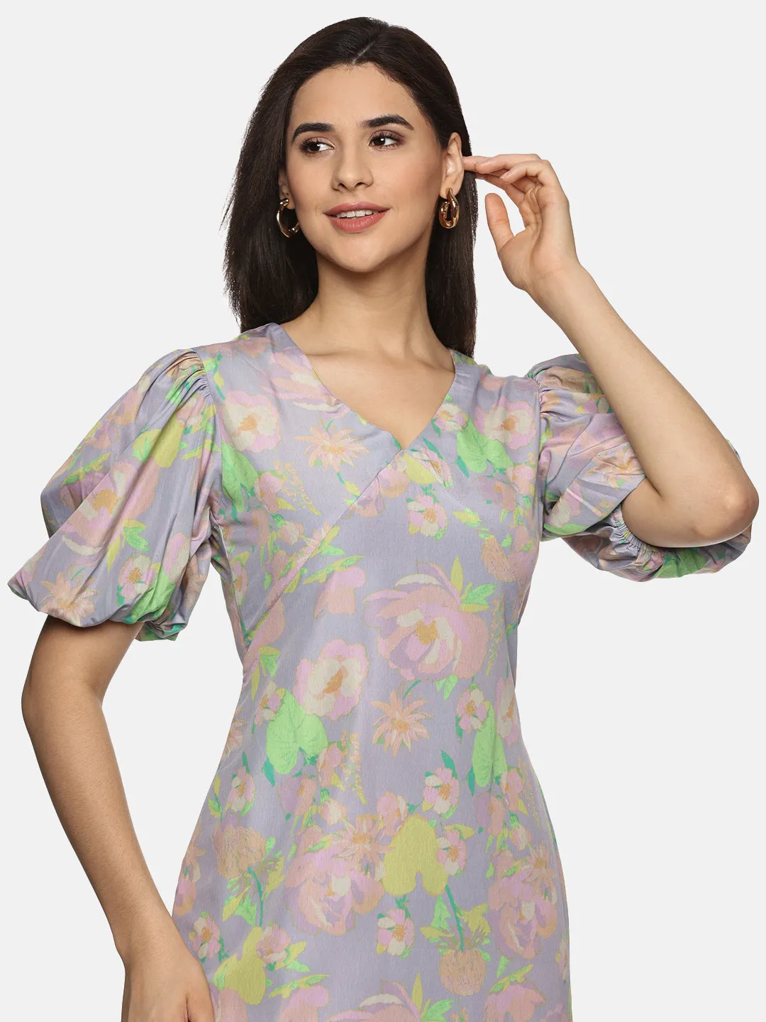 IS.U Floral Purple High Low Midaxi Dress