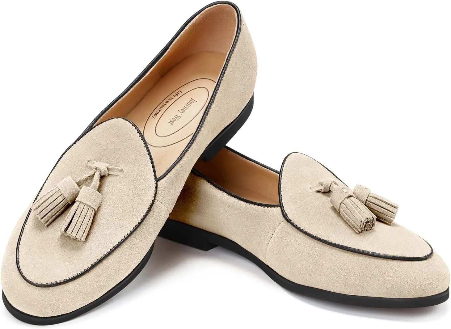 Journey West Suede Tassel Loafer for Women Slip-on Belgian Loafers Shoes