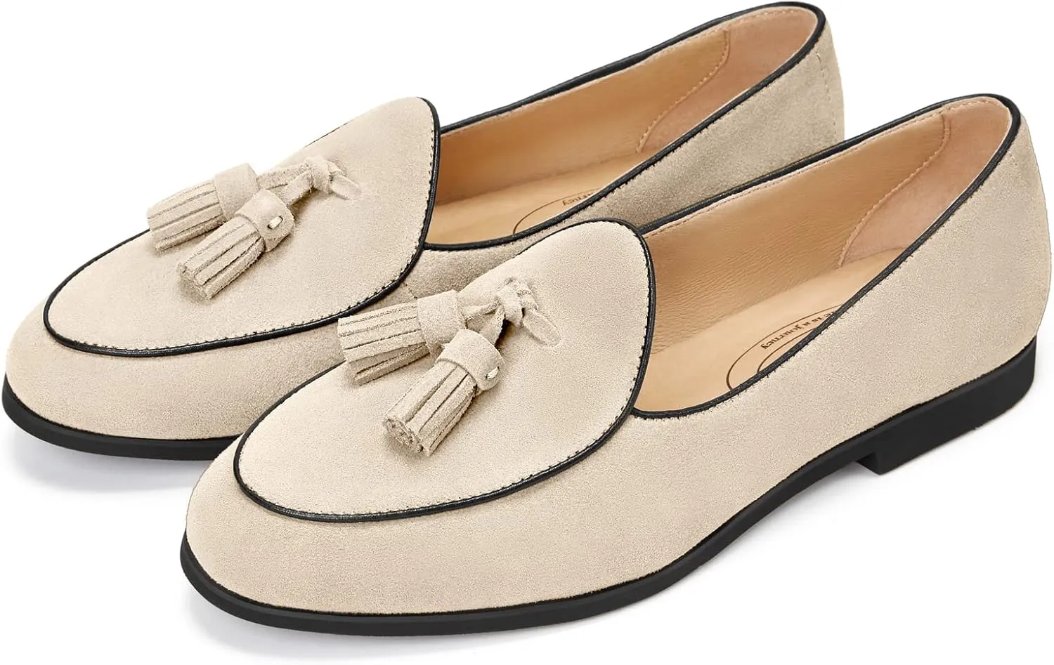 Journey West Suede Tassel Loafer for Women Slip-on Belgian Loafers Shoes