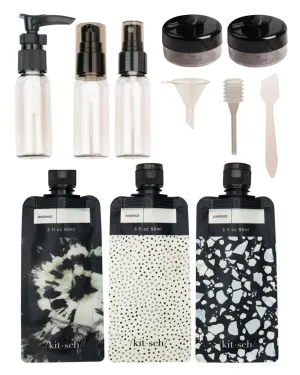 Kitsch 11 PCS Travel Bottles for Toiletries  Travel Essentials Kit for Shampoo, Conditioner, Lotion & More - TSA Approved Travel Bottles, Leak-Proof Refillable Travel Size Containers - Black & Ivory