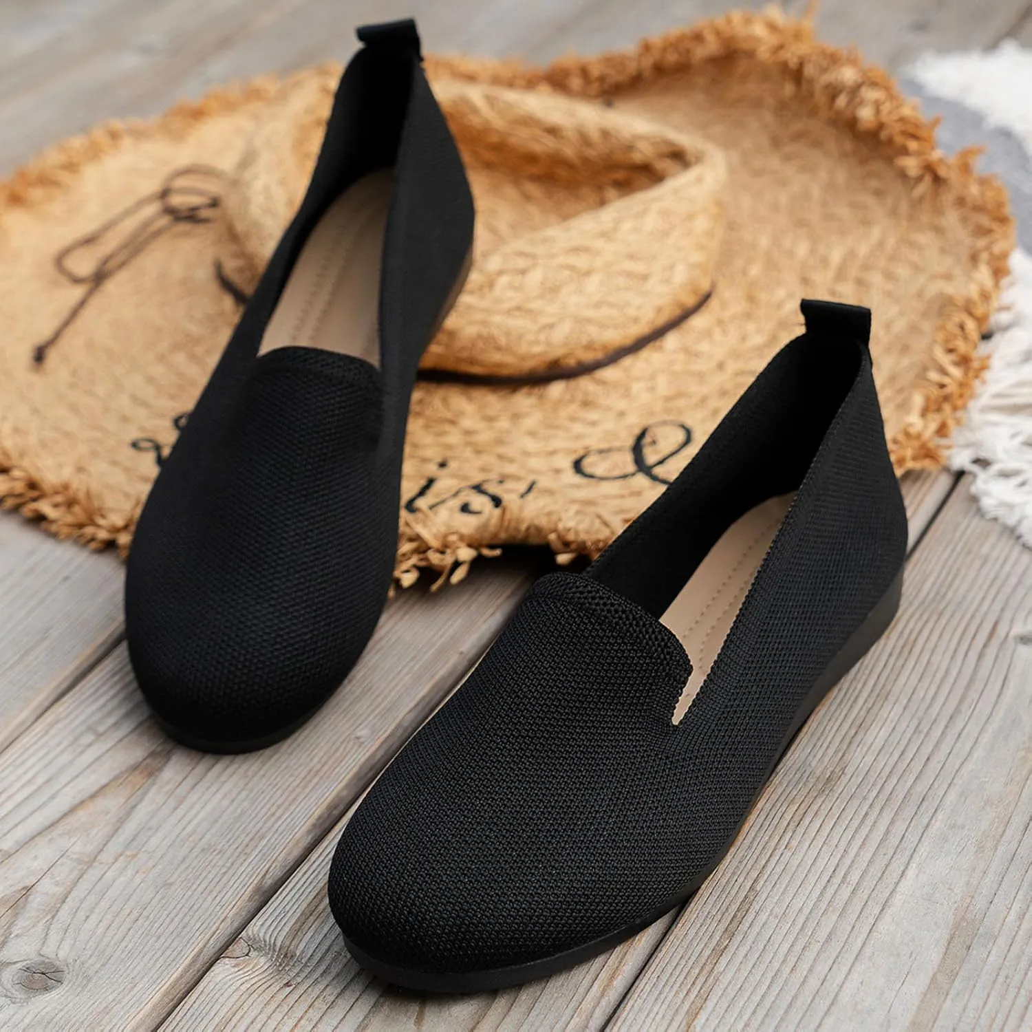 Ladies Colour Blocking Round Head Printing Shallow Mouth Flat Bottom Casual Comfortable New Shoes Leather Casual Women