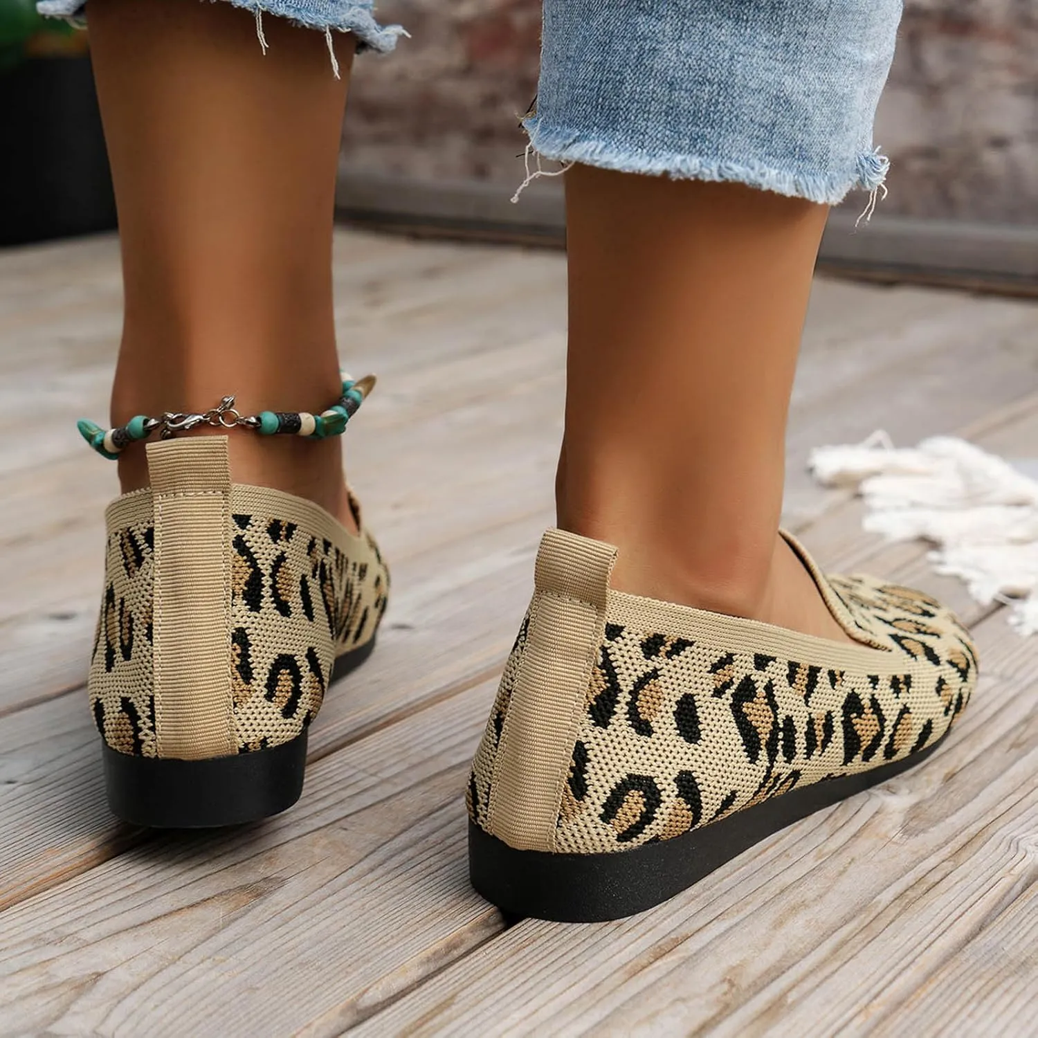 Ladies Colour Blocking Round Head Printing Shallow Mouth Flat Bottom Casual Comfortable New Shoes Leather Casual Women