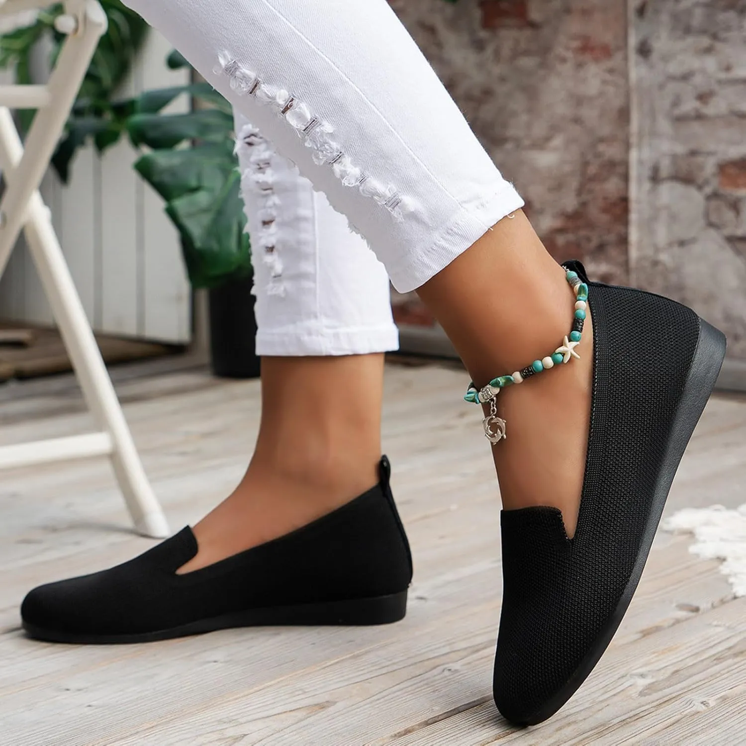 Ladies Colour Blocking Round Head Printing Shallow Mouth Flat Bottom Casual Comfortable New Shoes Leather Casual Women