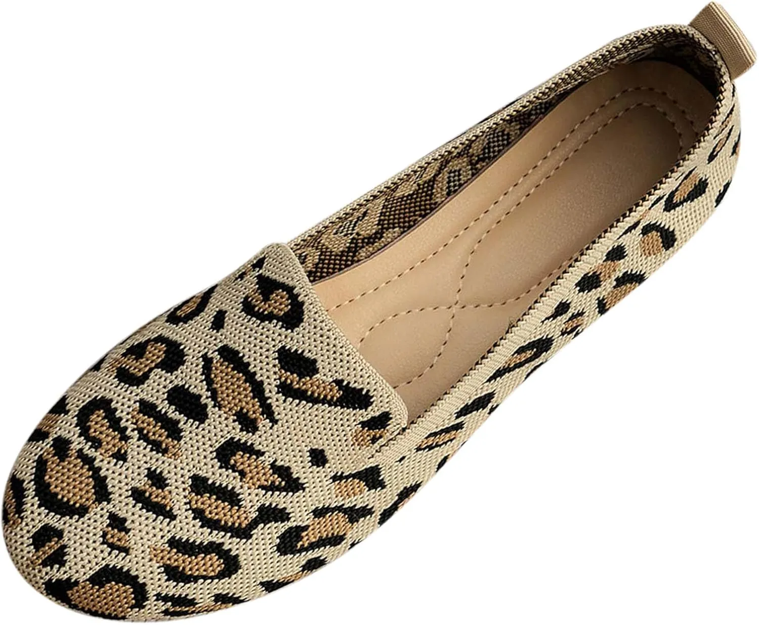 Ladies Colour Blocking Round Head Printing Shallow Mouth Flat Bottom Casual Comfortable New Shoes Leather Casual Women