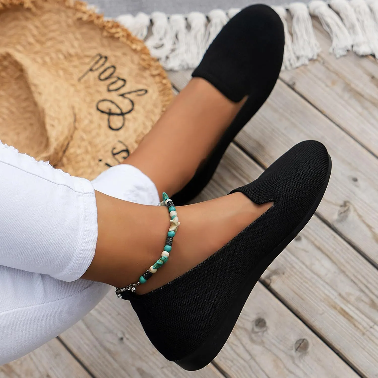 Ladies Colour Blocking Round Head Printing Shallow Mouth Flat Bottom Casual Comfortable New Shoes Leather Casual Women