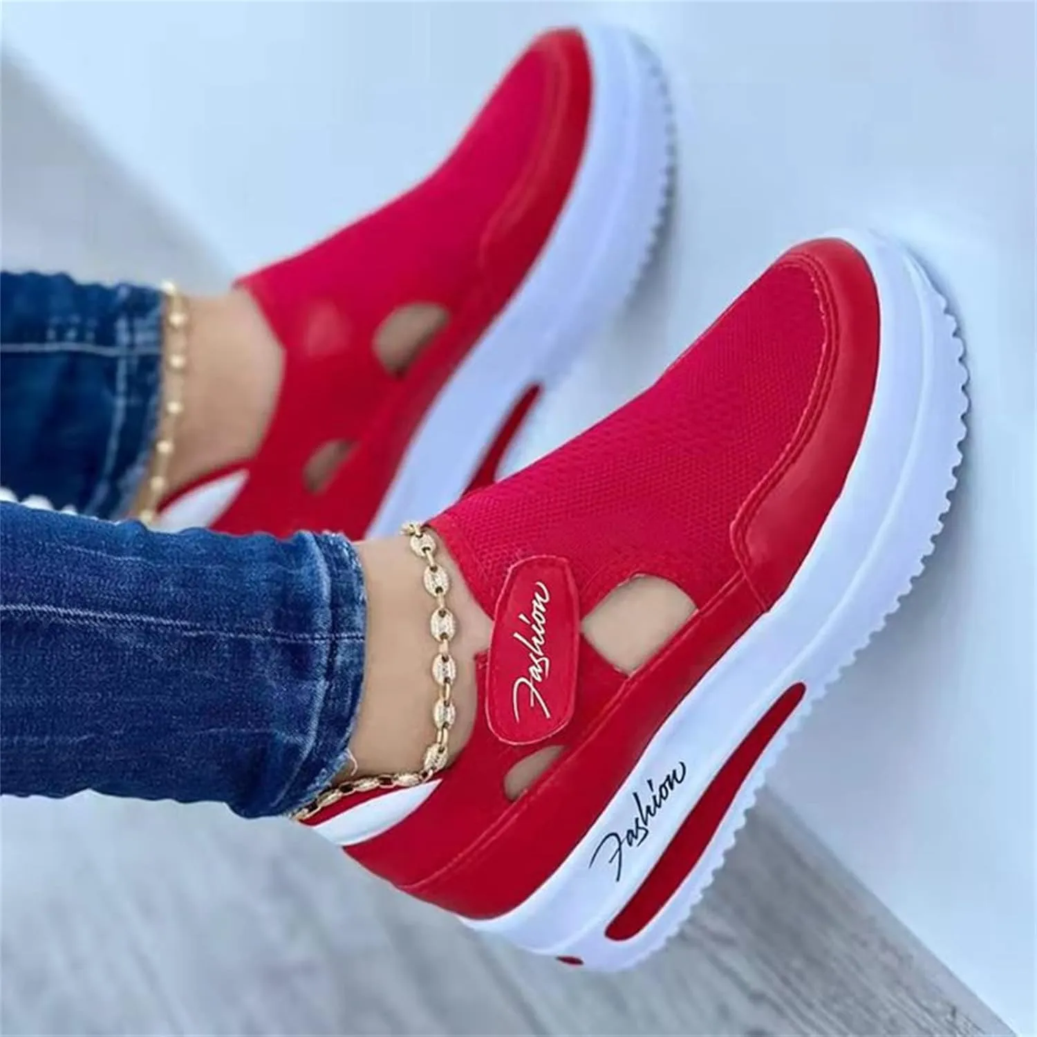 Ladmiple Shoes For Women Slip On Sneakers Breathe Walking Shoes Fashion Comfort Non Slip Platform Running Tennis Shoes