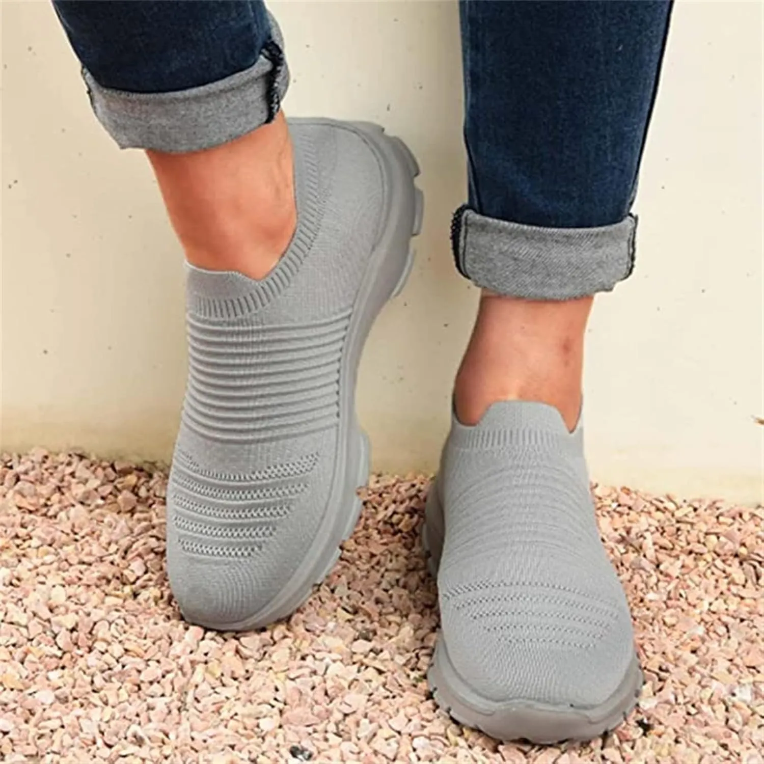 Ladmiple Walking Shoes Women Arch Support Slip On Sneakers Casual Athletic Gym Comfort Fashion Tennis Running Sneakers