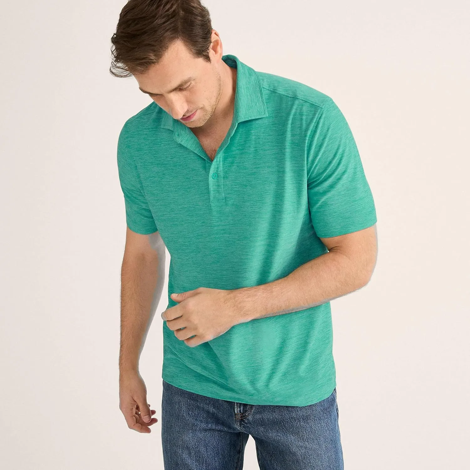 Lands' End Men's Short Sleeve Performance Pieced Yoke Hybrid Polo