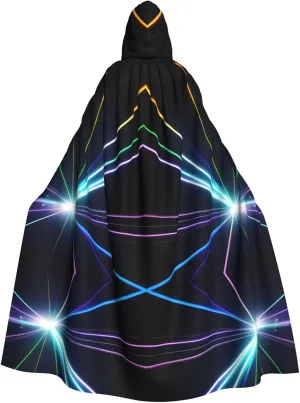 Laser light print elegant hooded cloak, oversized hooded cape with bow tie for halloween, costume parties, role-play