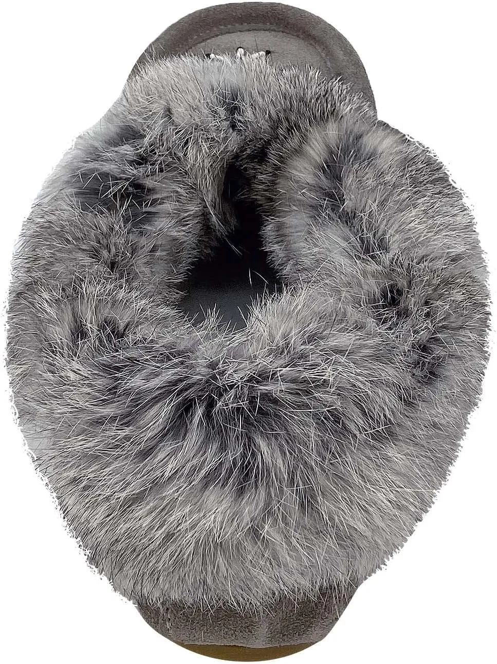 Laurentian Chief Women's Suede Slippers Rabbit Fur Collar Soft Sole Moccasins